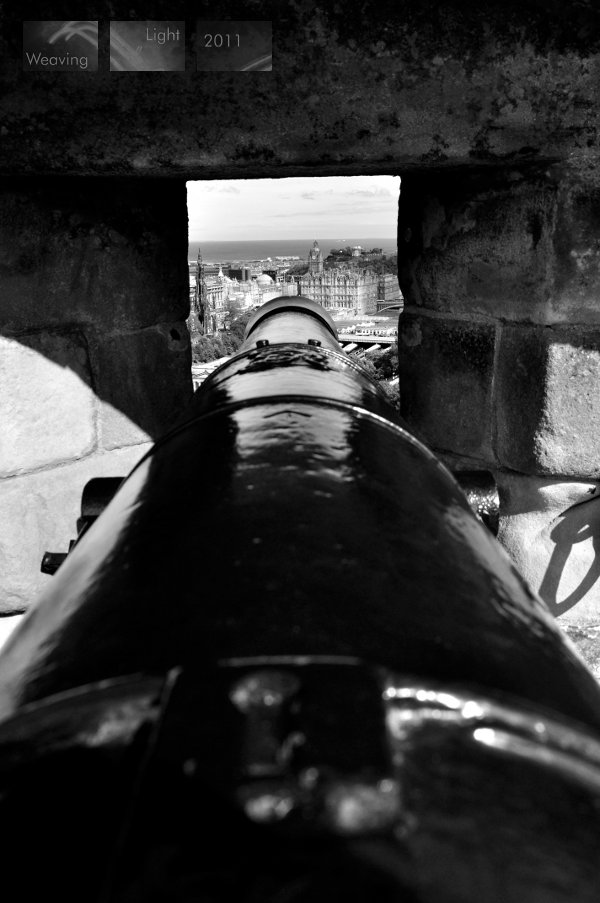 along the cannon