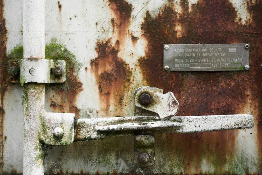 rusted cargo container door