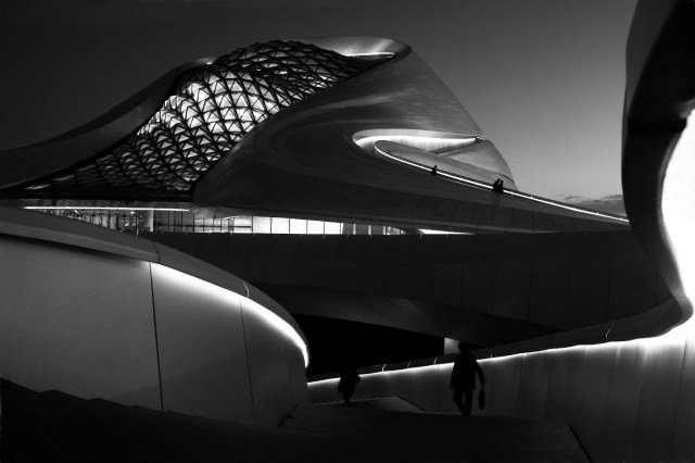 Harbin Grand Theatre in black and white