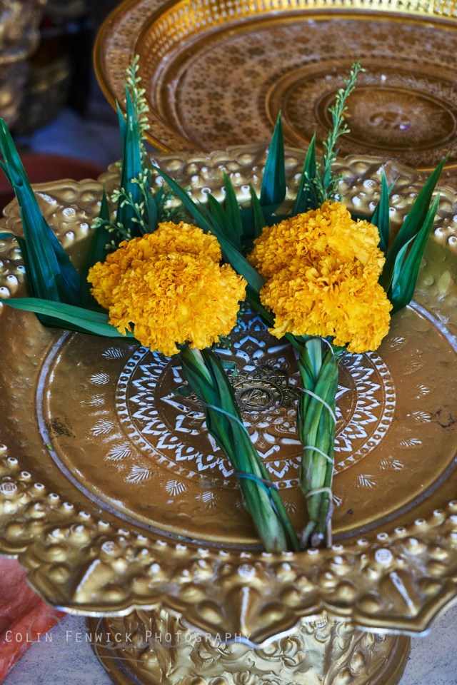 Flower offering at Wat Pa Pradu, Rayong, Thailand