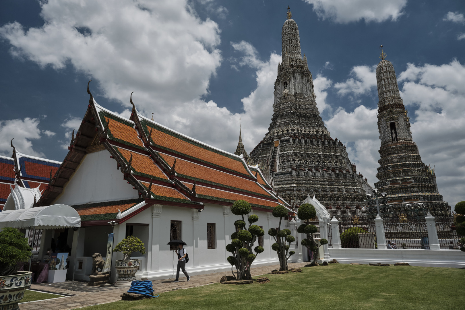 A Viharn in front of the Prang of Wat Arun